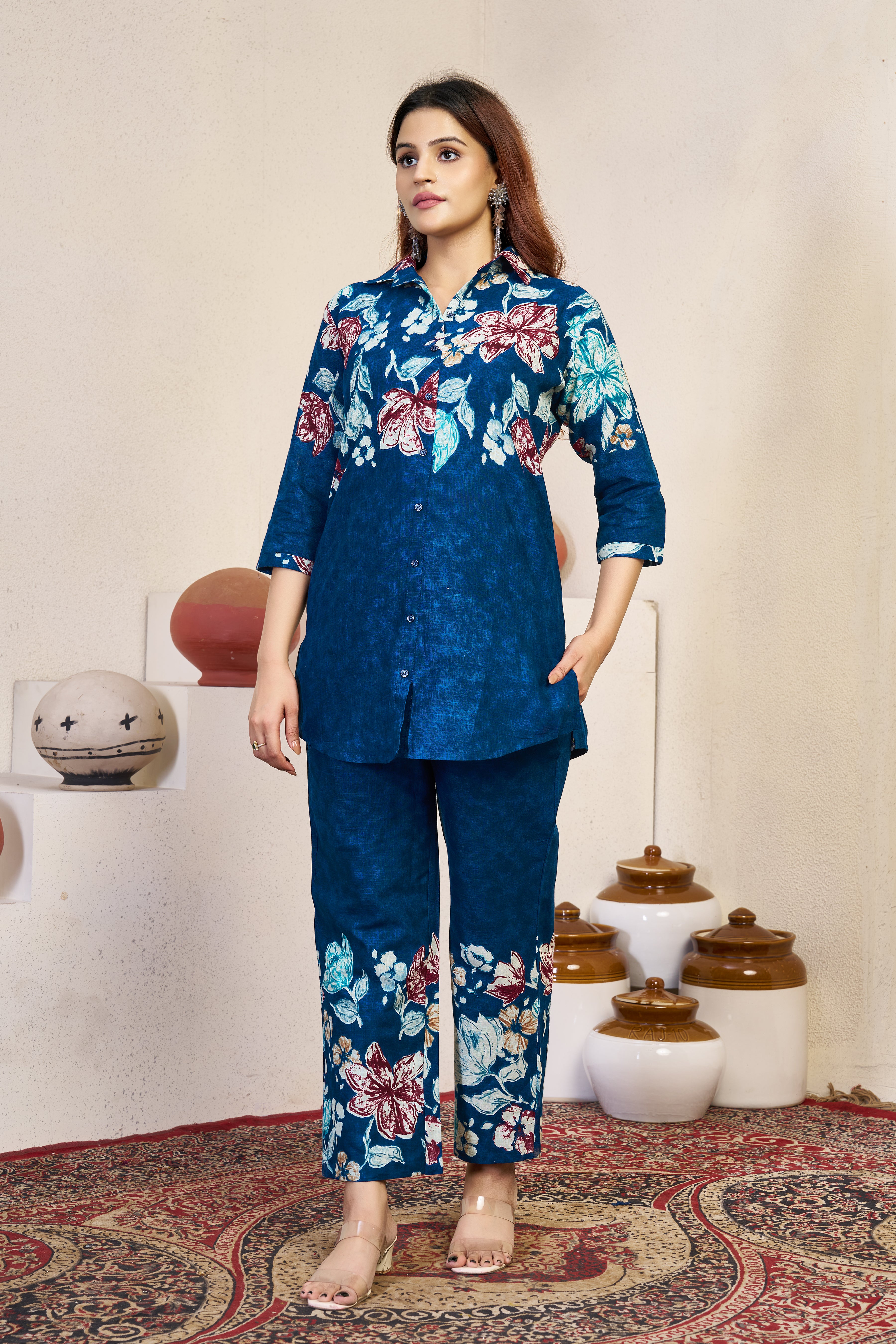 Pure Cotton Printed Co-Ords Set – Blue