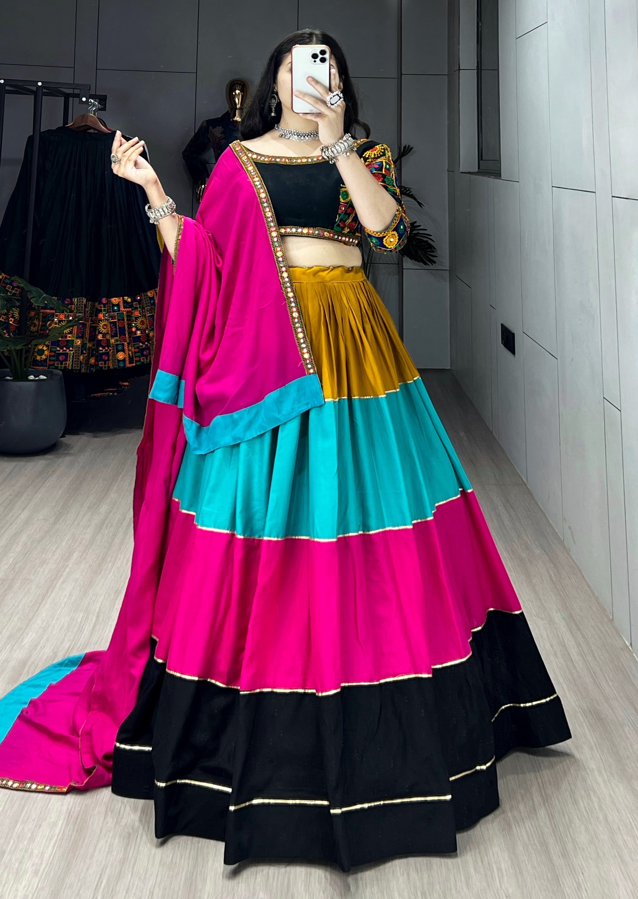 Navratri Multicolor Pachrang Lehenga Set