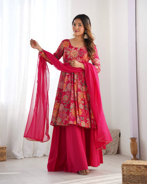 Roman Chanderi Silk Printed Kurta-Palazzo Set – Pink
