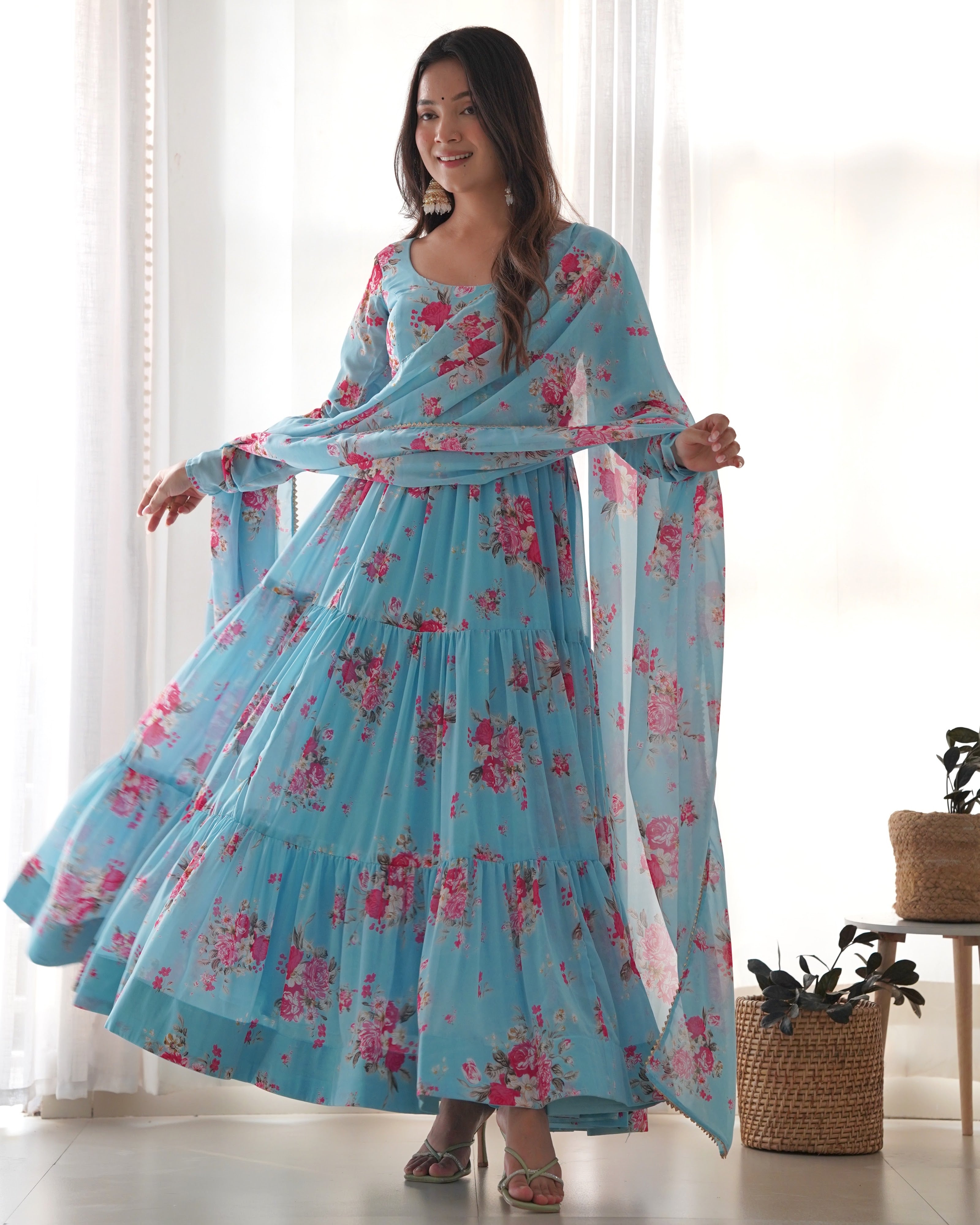 Georgette Printed Anarkali Set – Blue