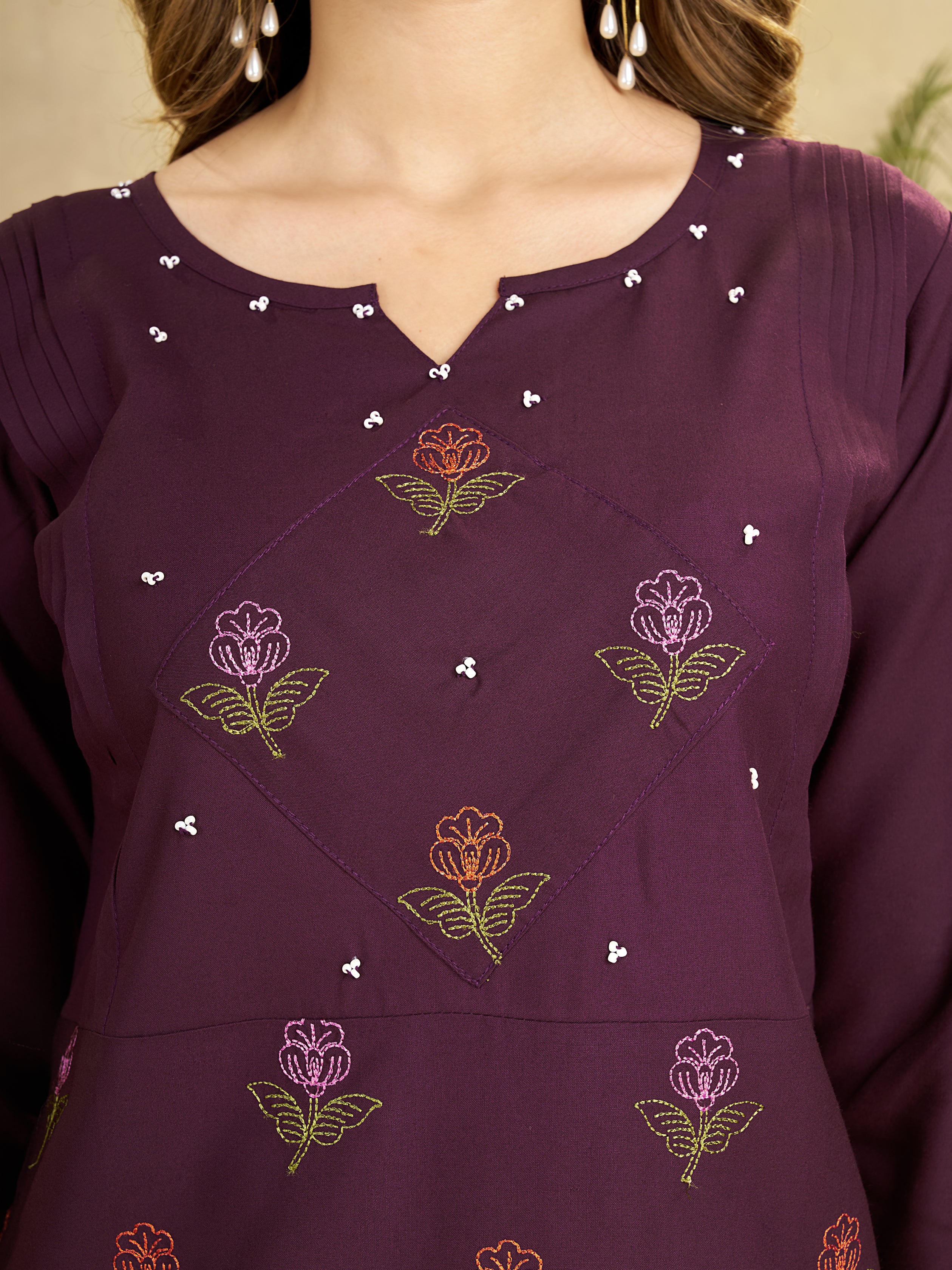Heavy Rayon Embroidered Co-Ords Set – Wine