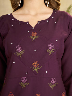 Heavy Rayon Embroidered Co-Ords Set – Wine