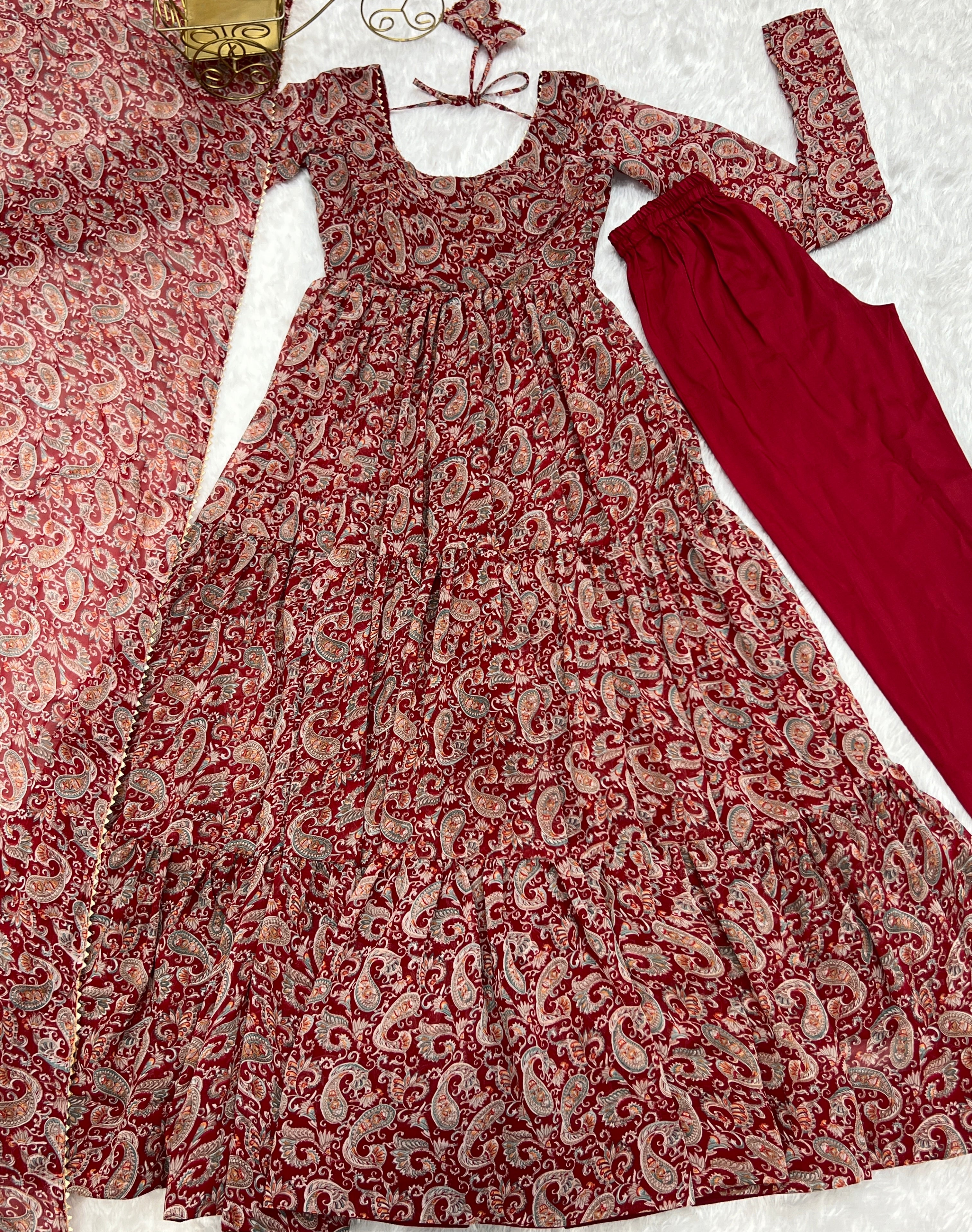 Georgette Printed Anarkali Set – Maroon