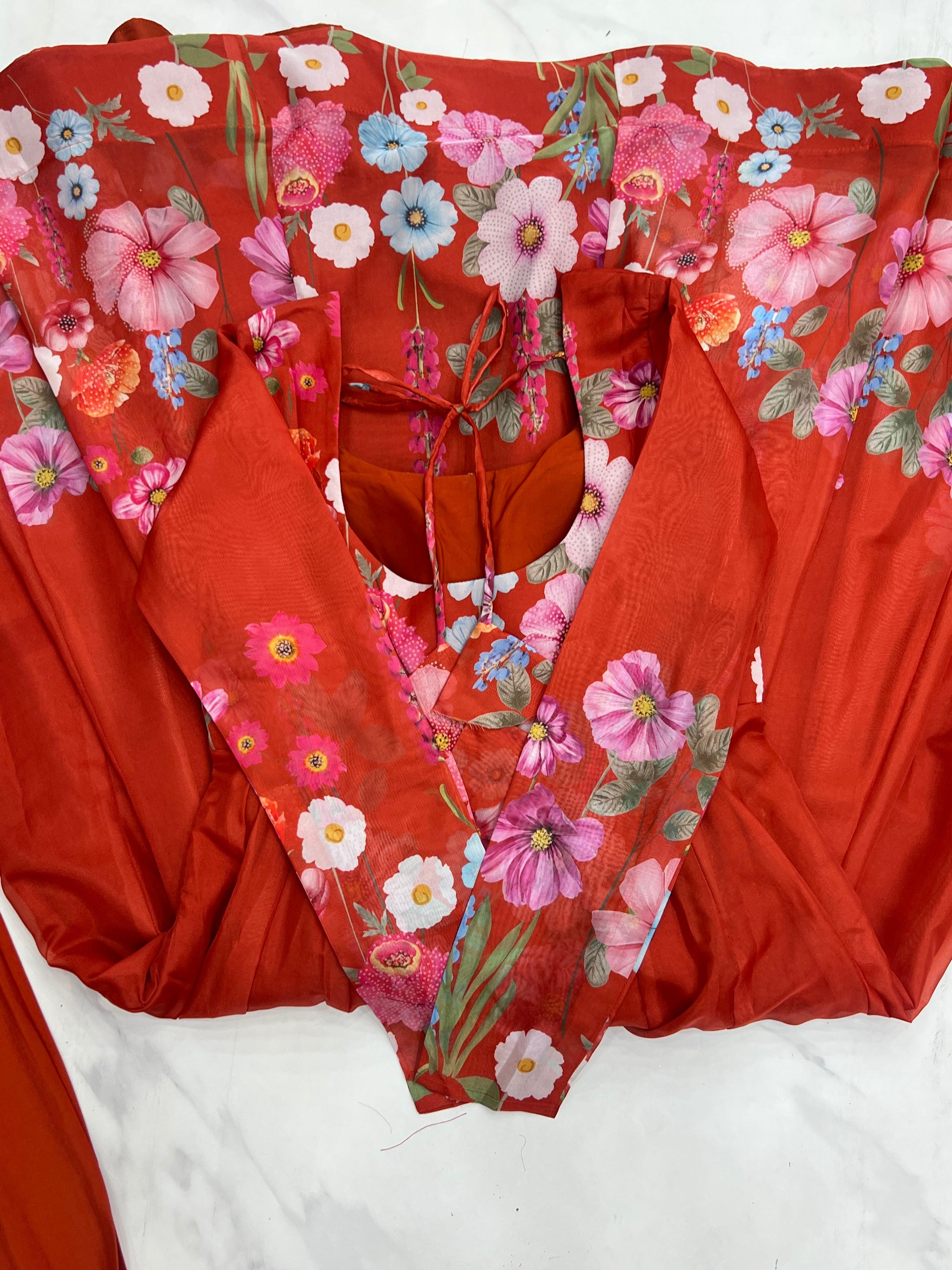 Organza Silk Printed Anarkali Set – Rust