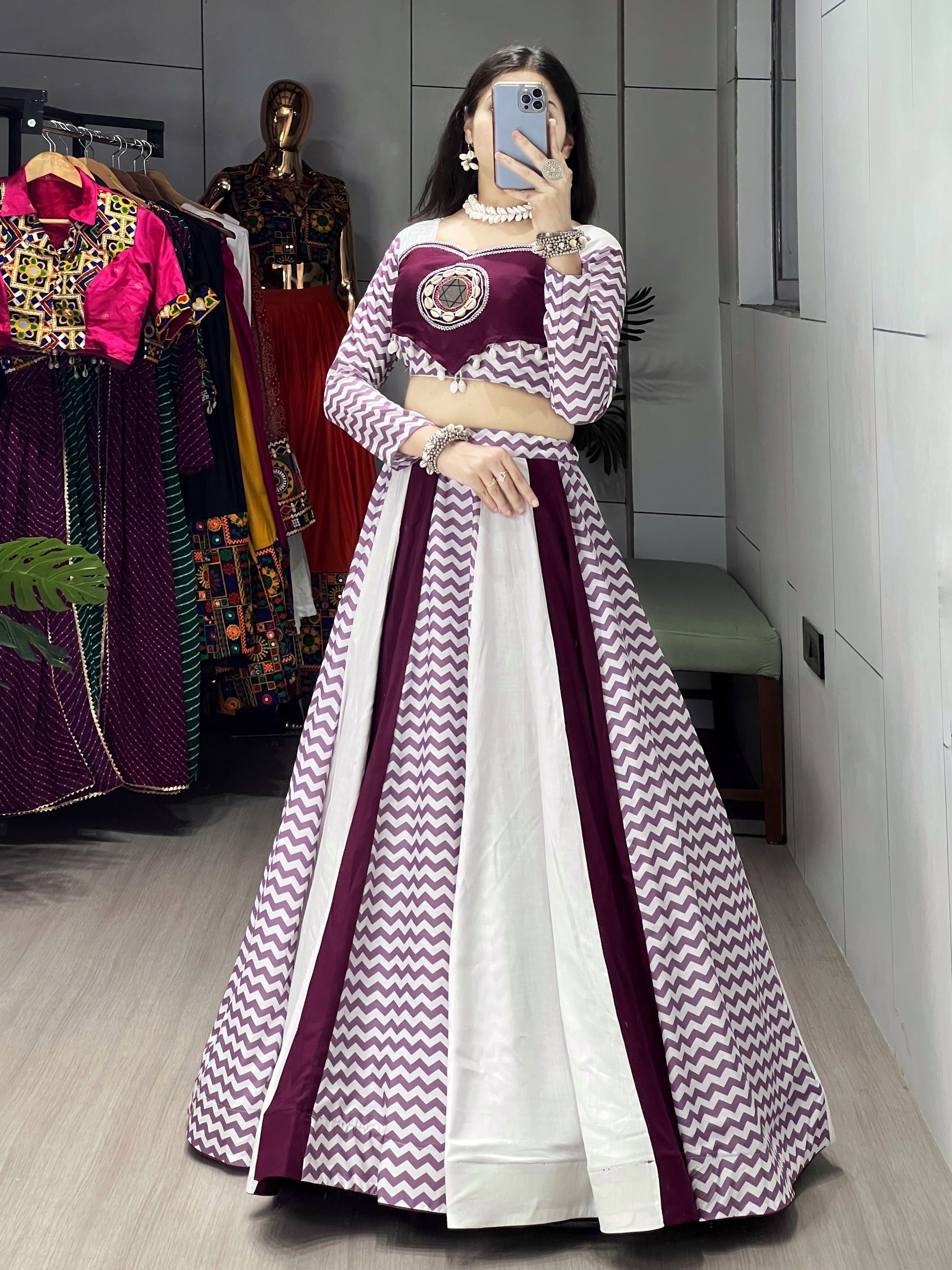 Navratri Wine White Jogni Lehenga Set