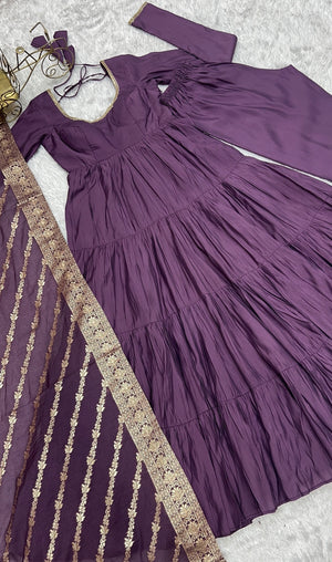 Roman Chanderi Silk Embroidered Anarkali Set – Purple