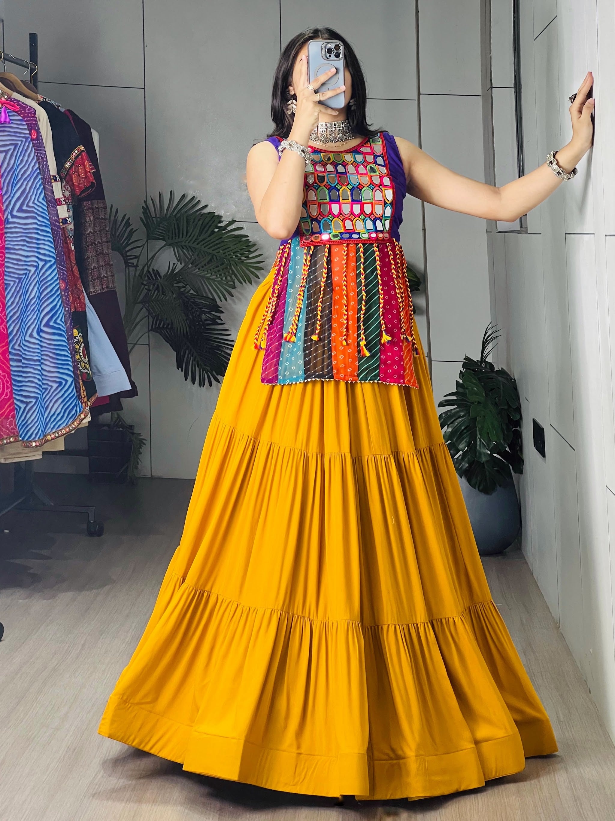 Navratri Mustard Purple Lehenga Set