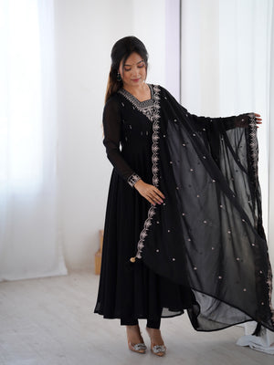 Georgette Embroidered Anarkali Set – Black