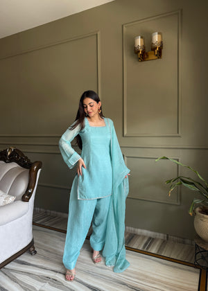 Crunchy Silk Embroidered Farshi Salwar Set – Sky