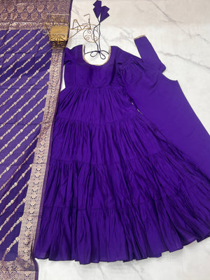 Roman Chanderi Silk Embroidered Anarkali Set – Blue