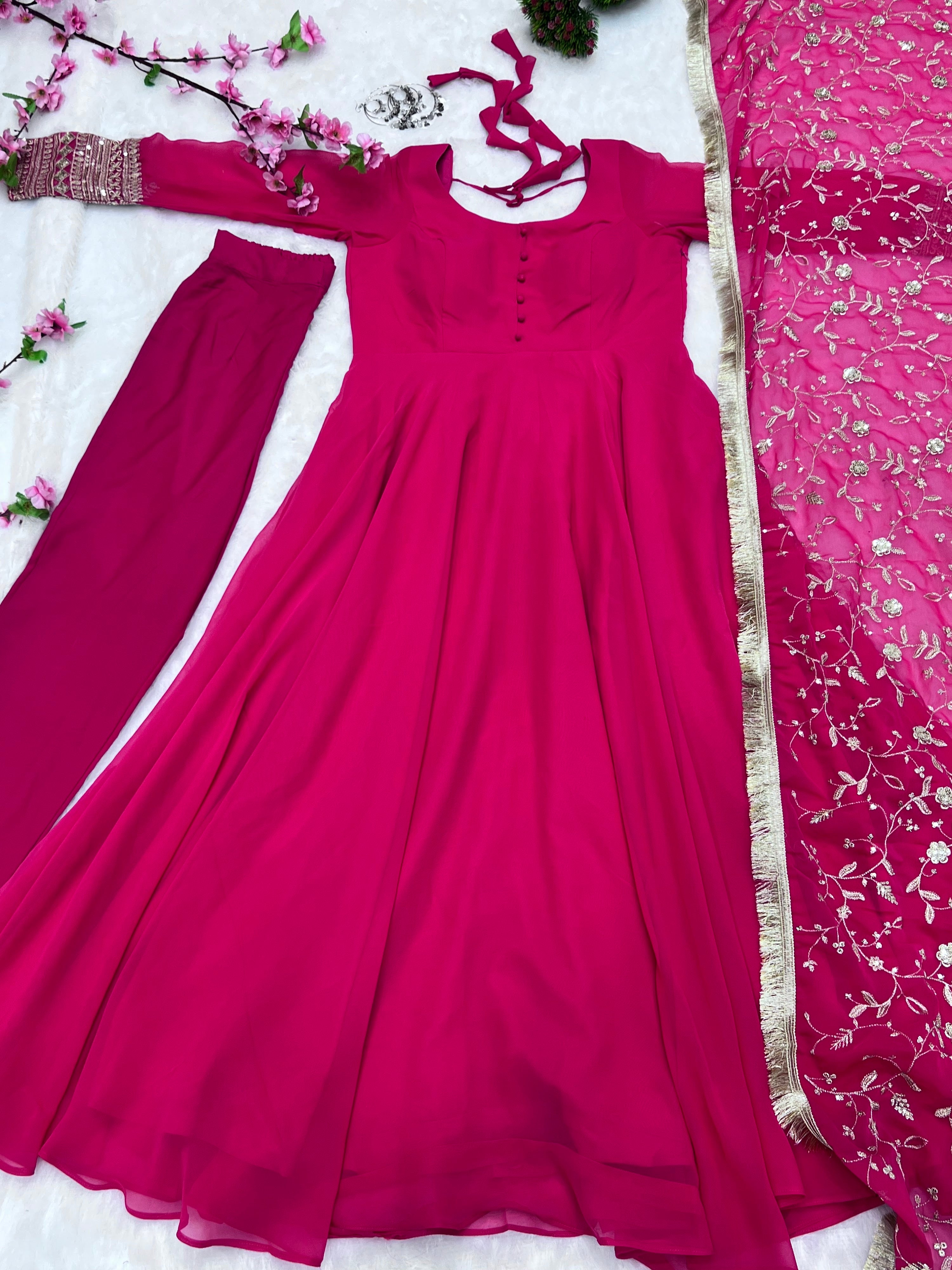 Georgette Embroidered Gown Set – Rani