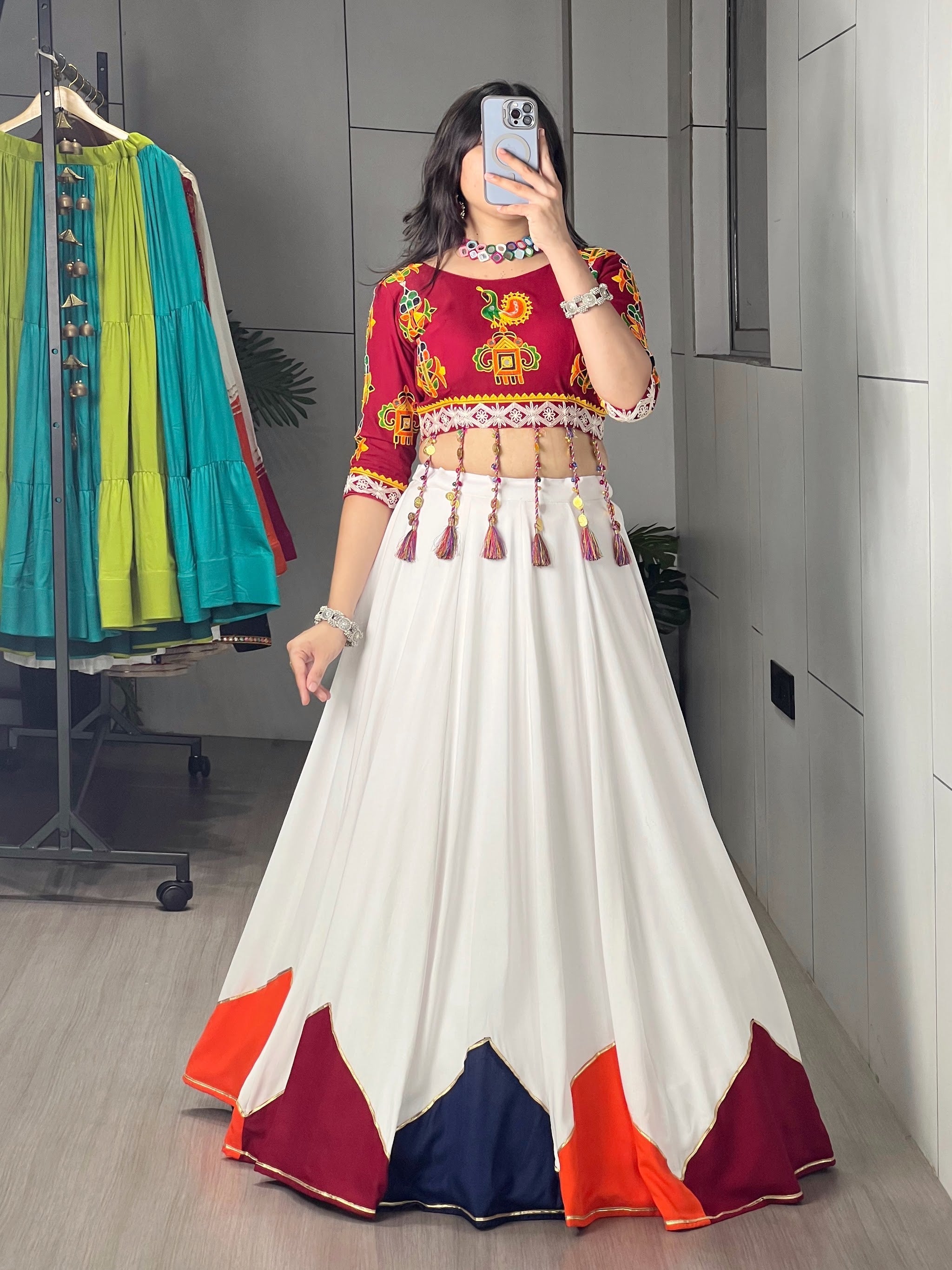 Navratri White Maroon Gauri Lehenga Set