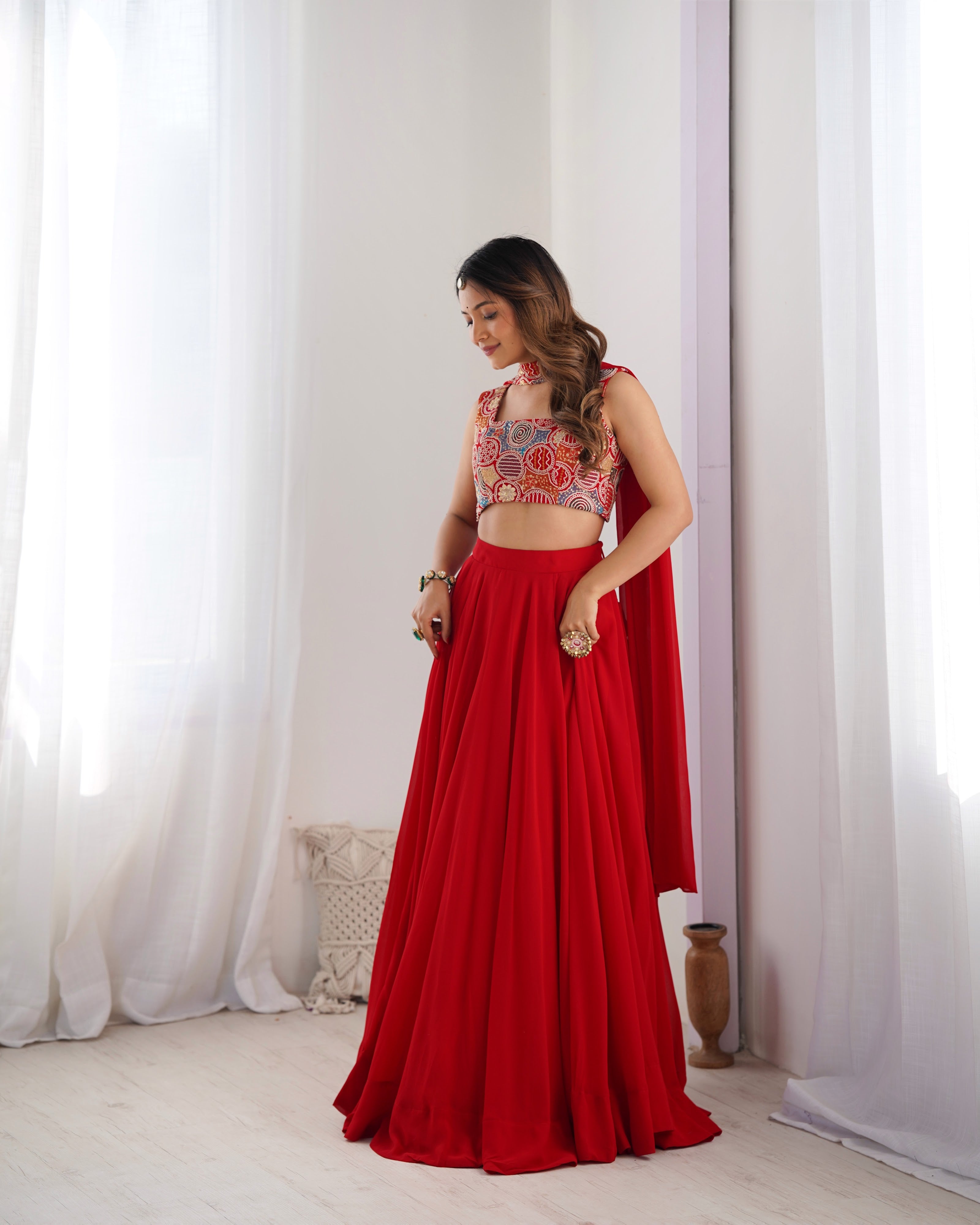 Georgette Designer Lehenga Set – Red