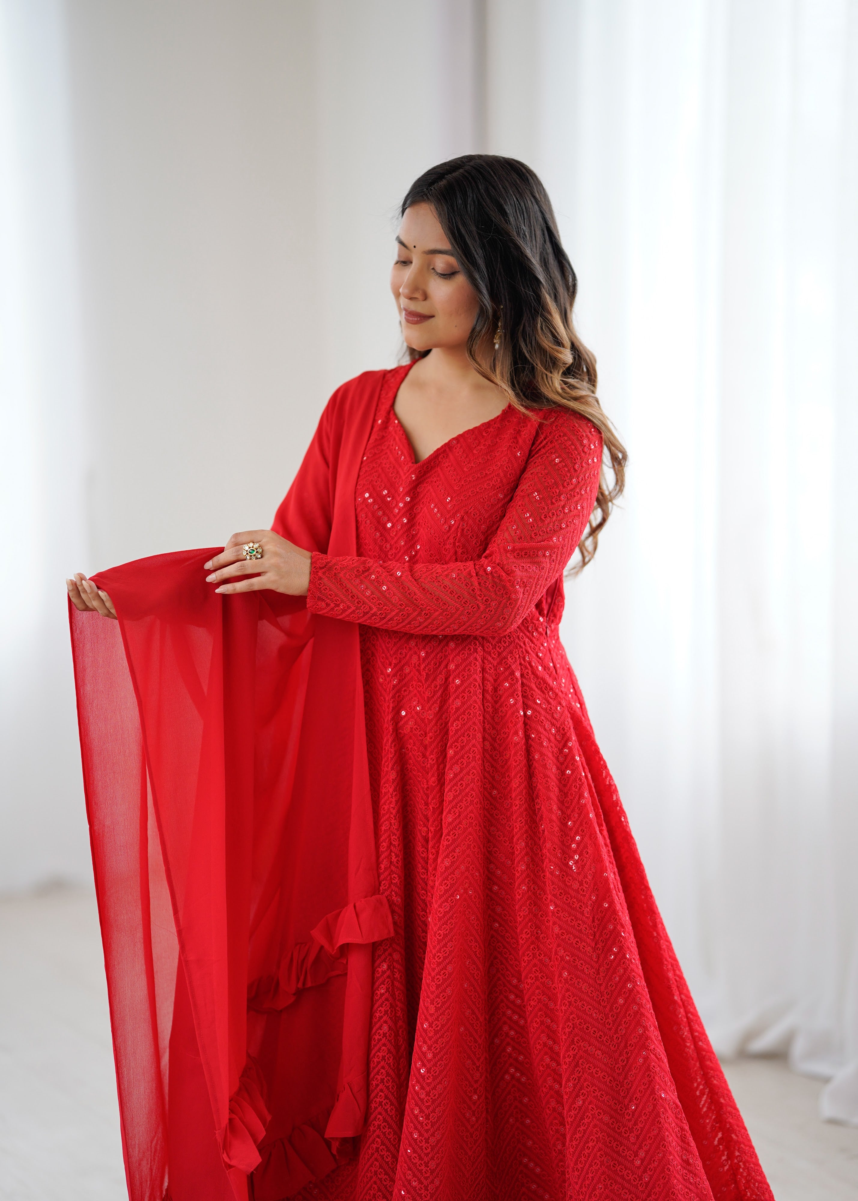 Georgette Embroidered Anarkali Set – Red