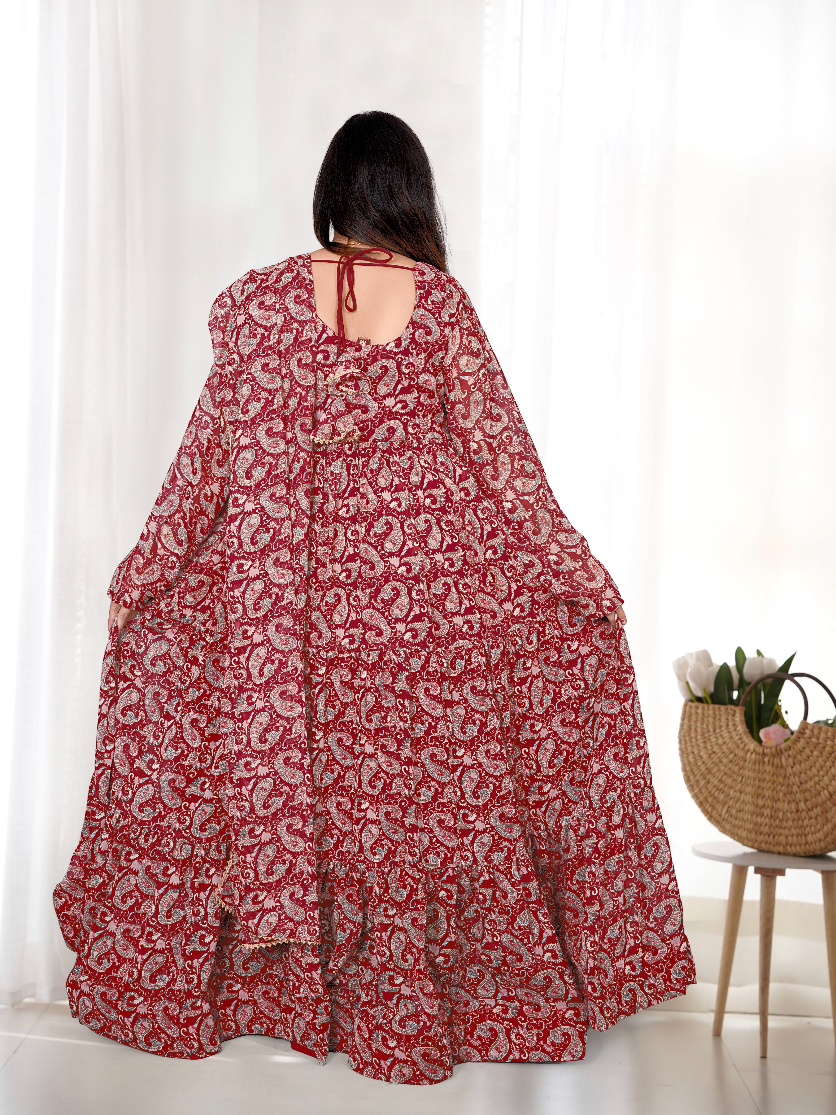 Georgette Printed Anarkali Set – Maroon