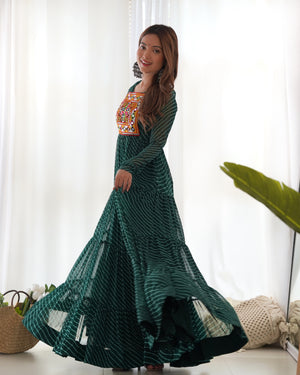 Georgette Printed Gown Set – Green