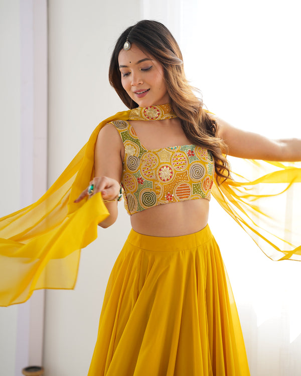 Georgette Designer Lehenga Set – Yellow