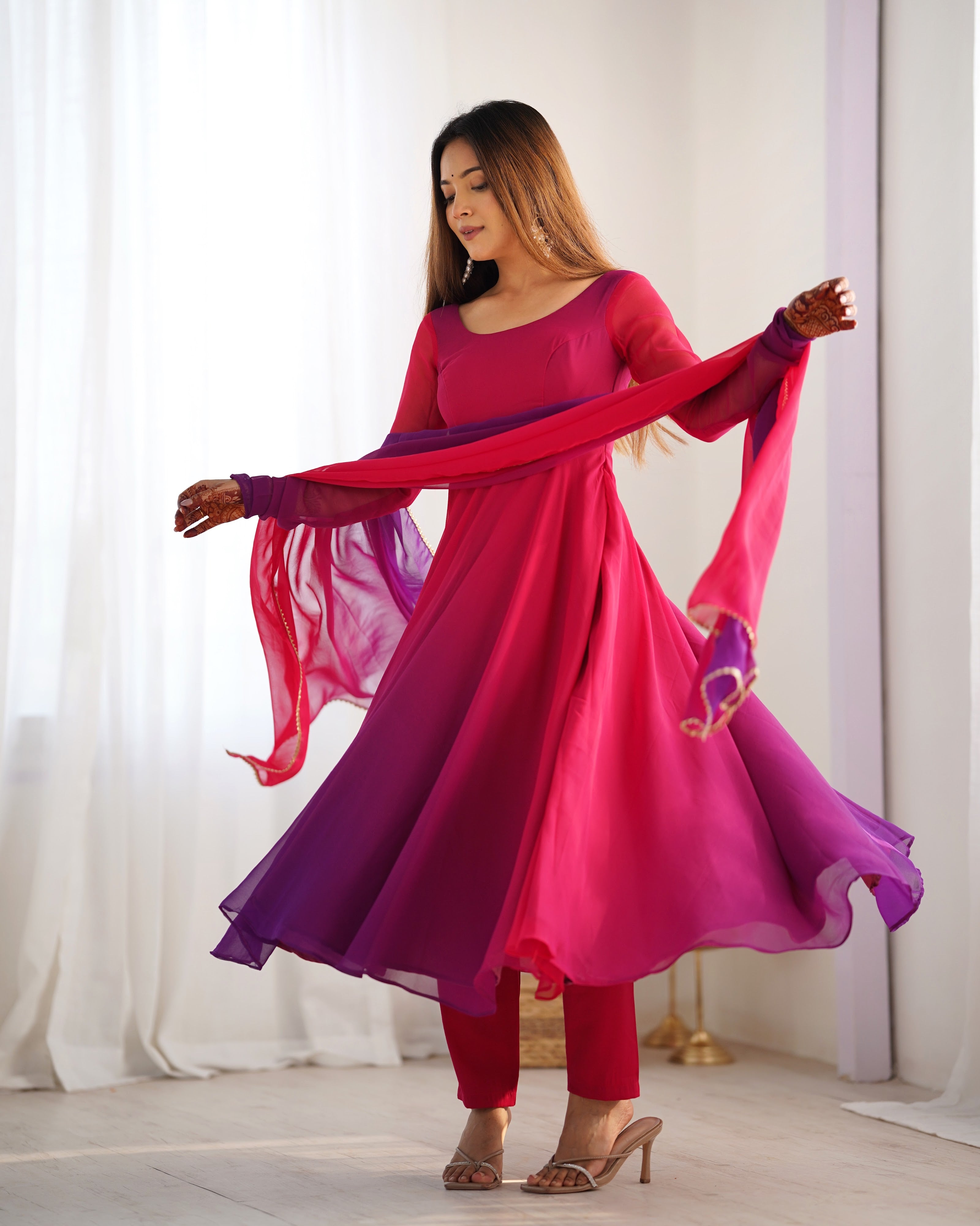 Georgette Designer Anarkali Set – Dark Pink