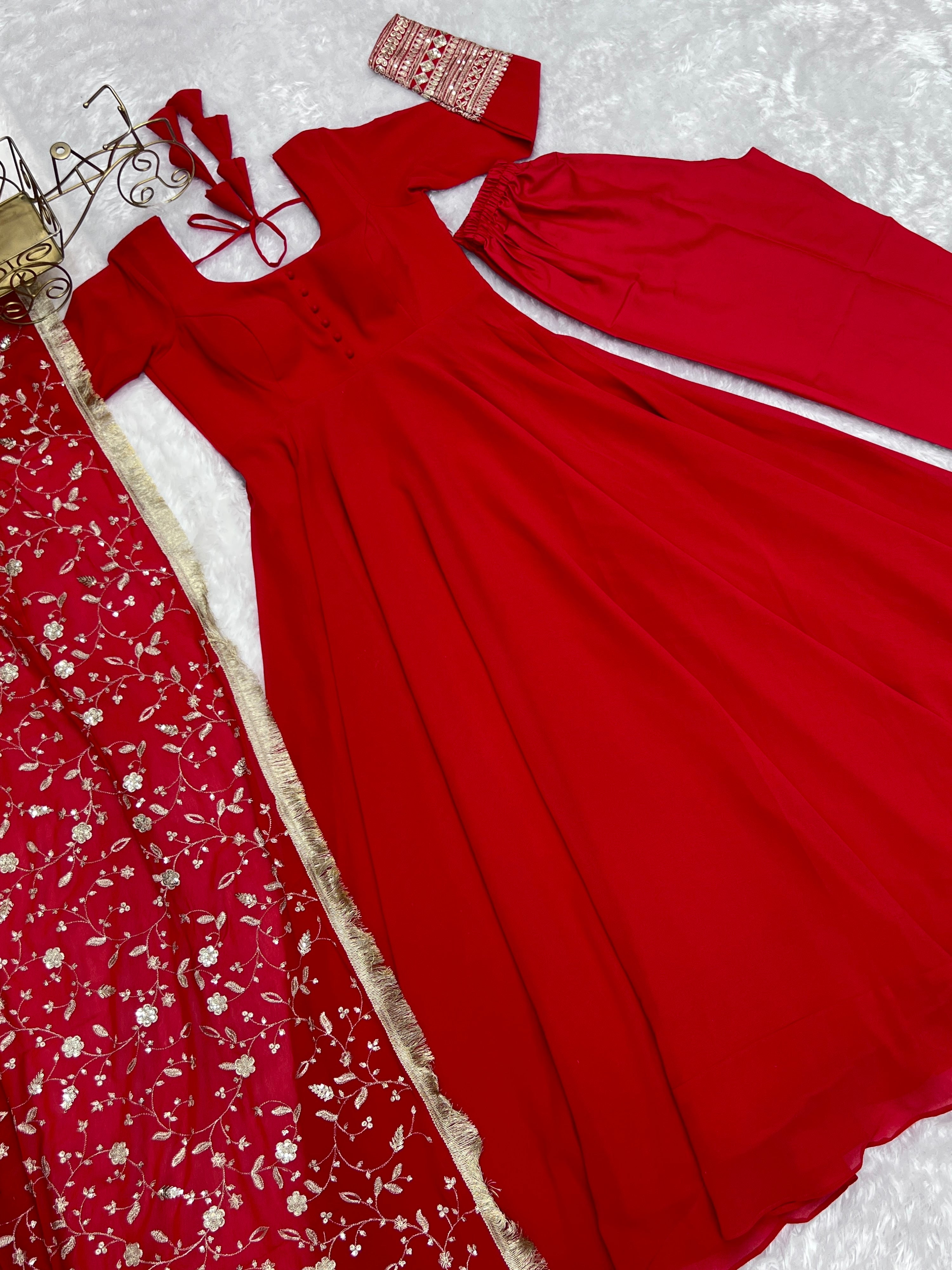Georgette Embroidered Gown Set – Orange