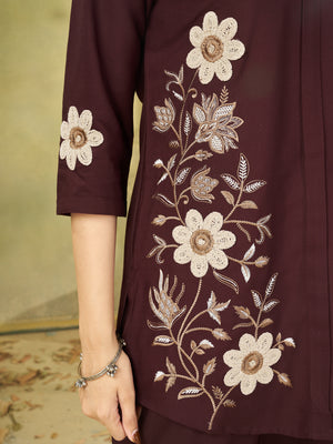 Heavy Rayon Embroidered Co-Ords Set – Wine