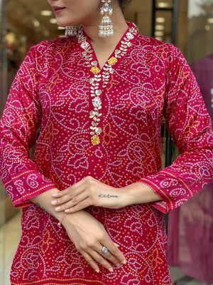 Viscose Silk Embroidered Kurta Pant Dupatta Set – Rani Pink