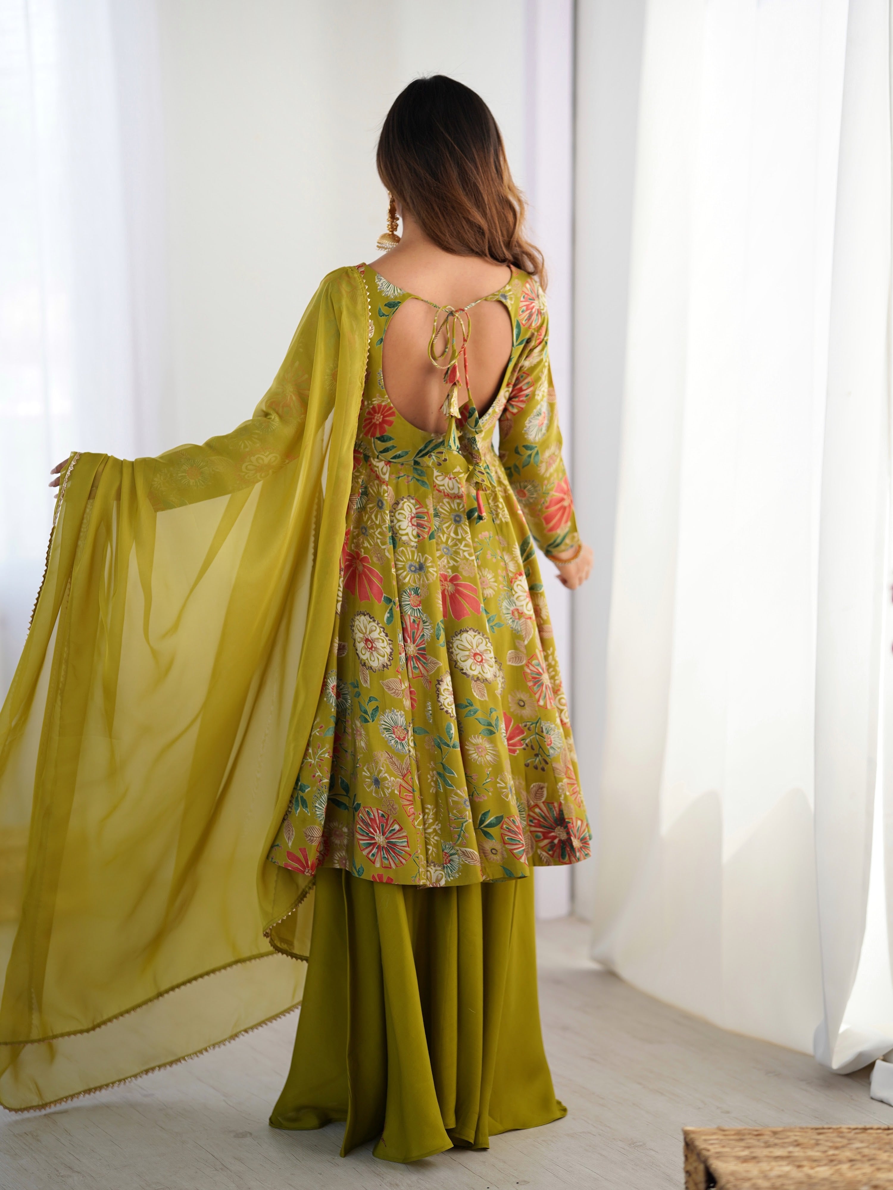 Roman Chanderi Silk Printed Kurta-Palazzo Set – Mehndi Green