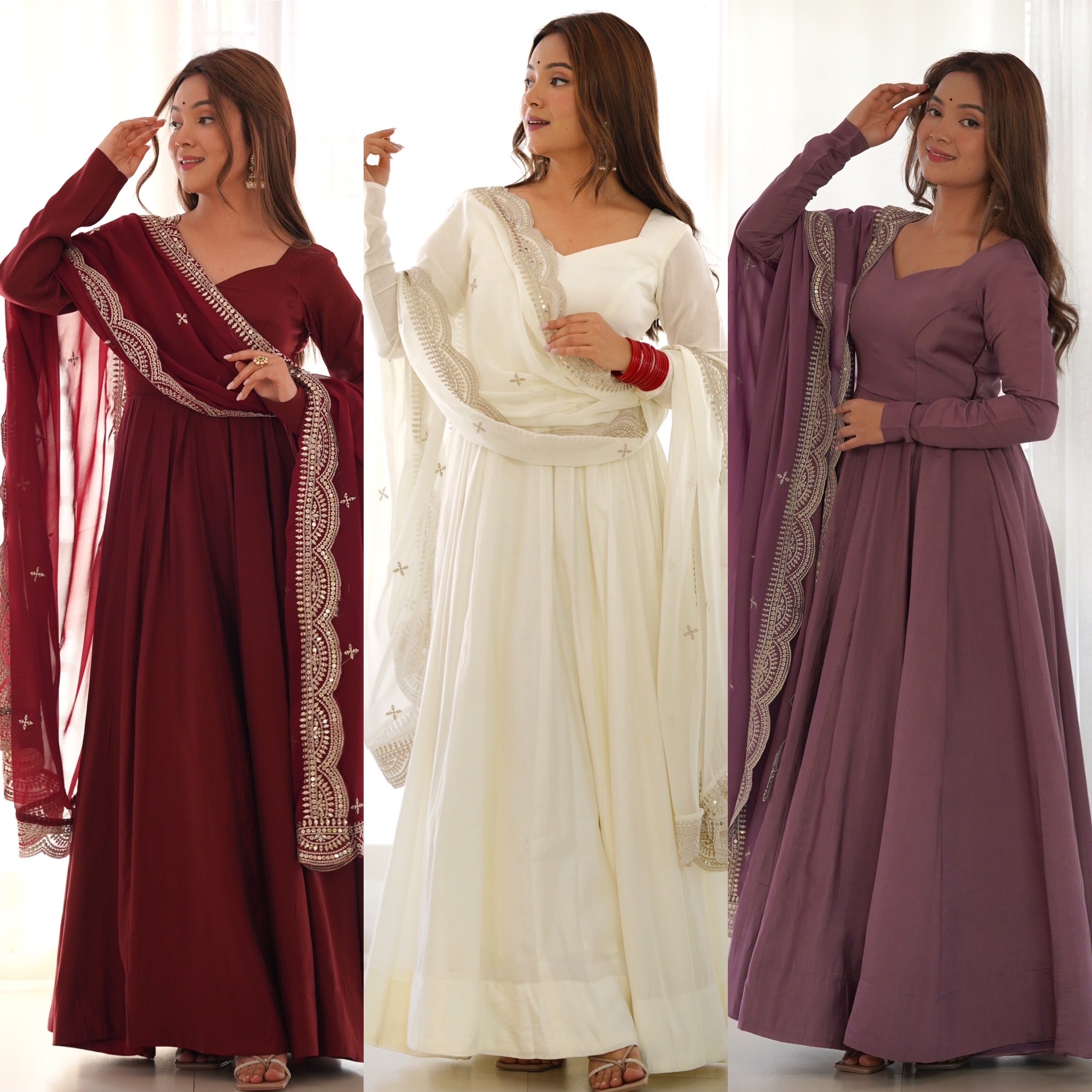 Roman Chanderi Silk Embroidered Anarkali Set – Mauve