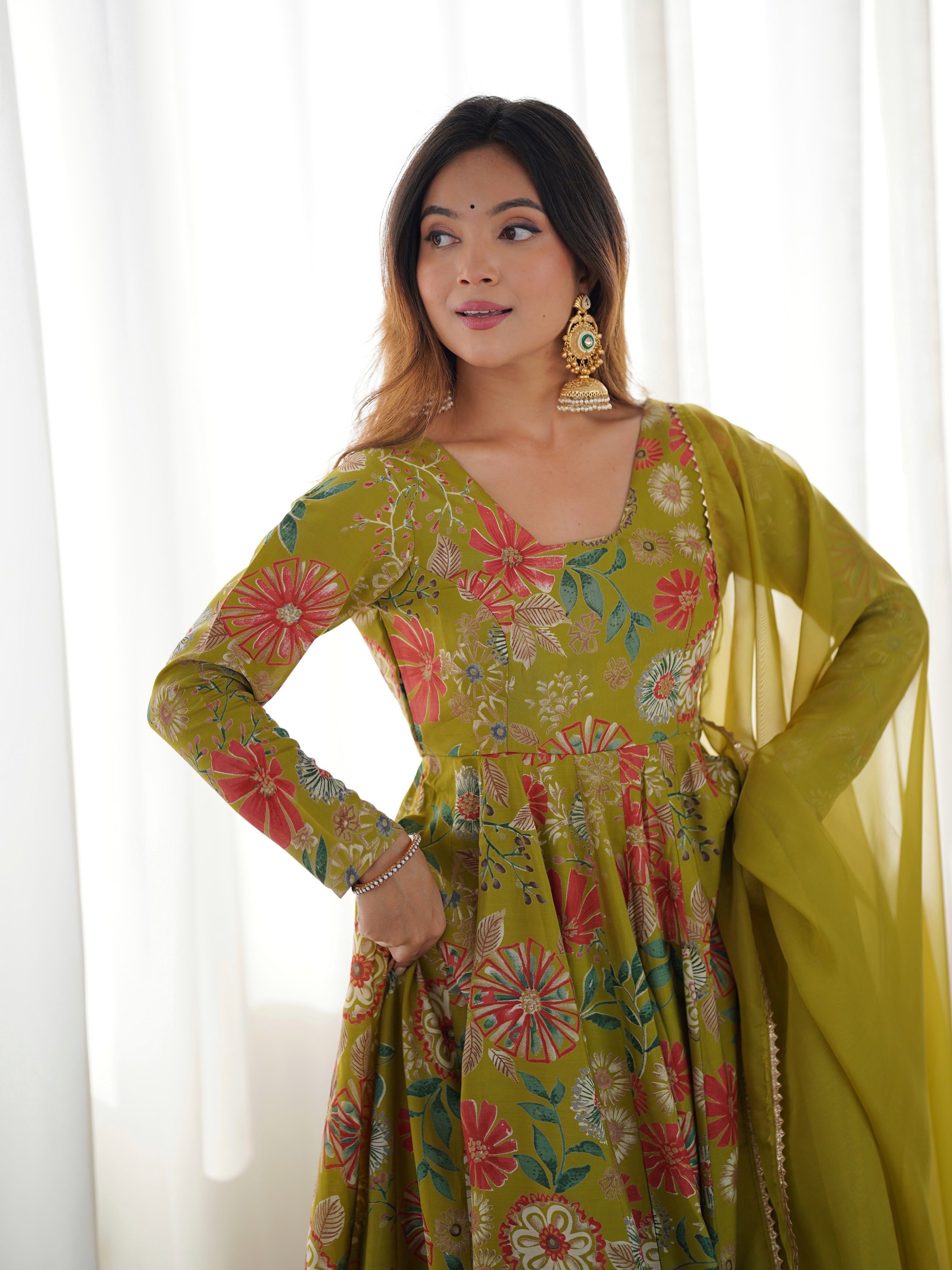 Roman Chanderi Silk Printed Kurta-Palazzo Set – Mehndi Green