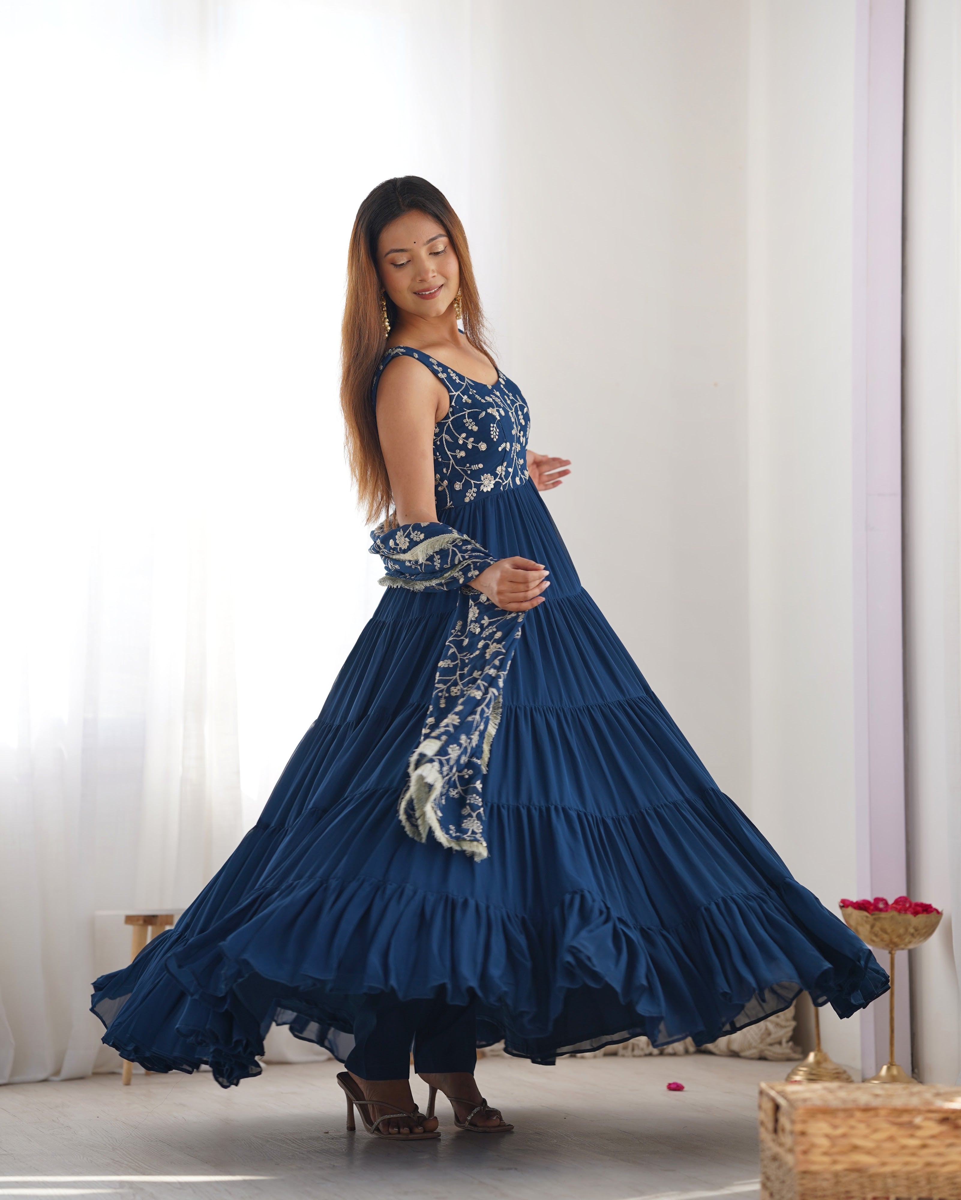 Georgette Embroidered Anarkali Set – Blue