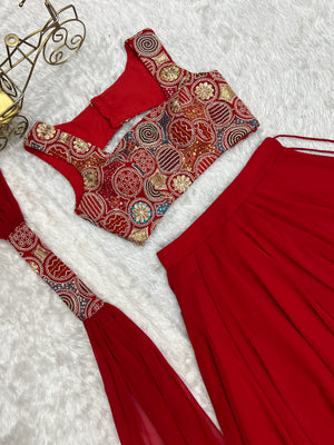 Georgette Designer Lehenga Set – Red
