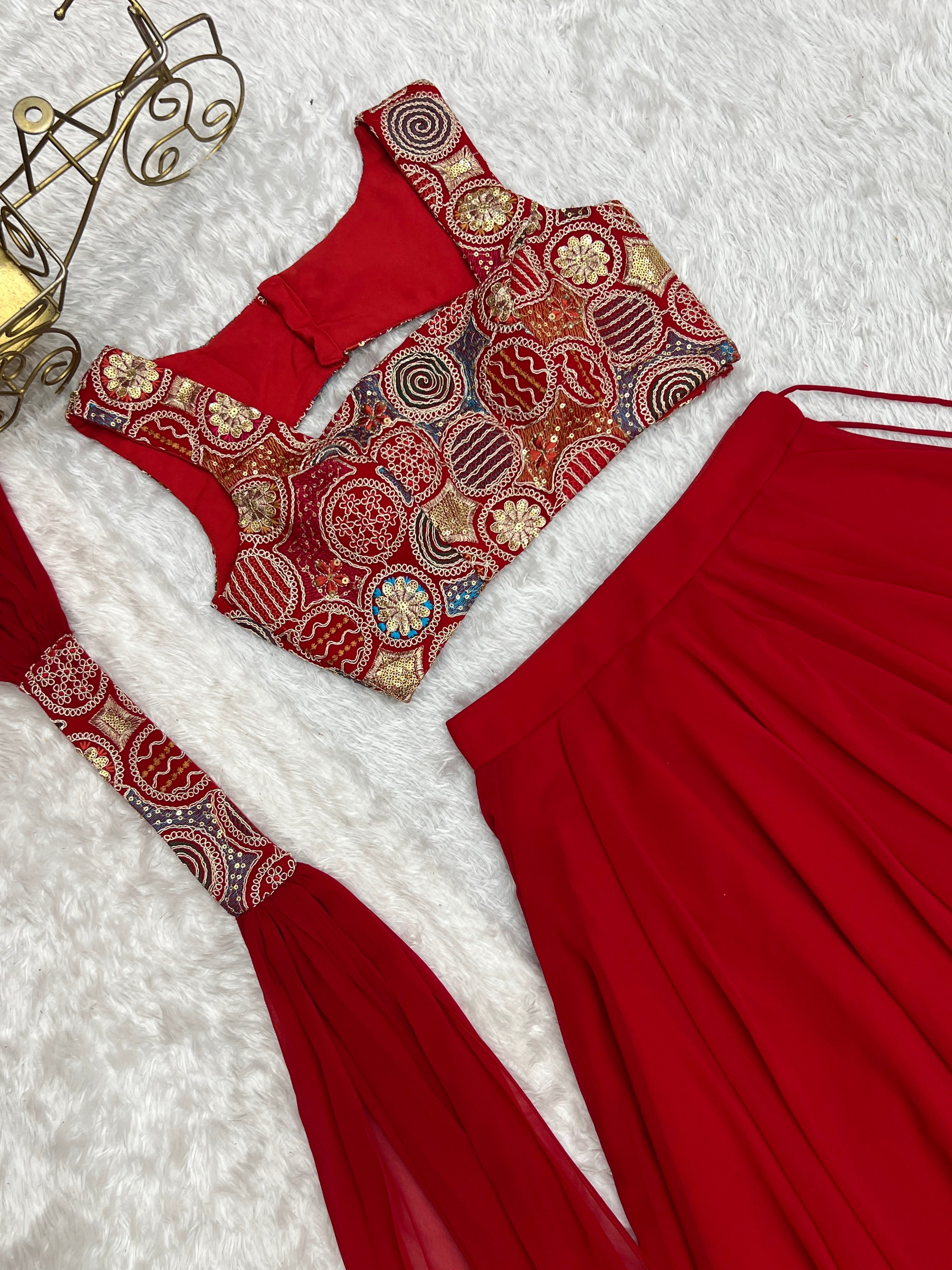 Georgette Designer Lehenga Set – Red