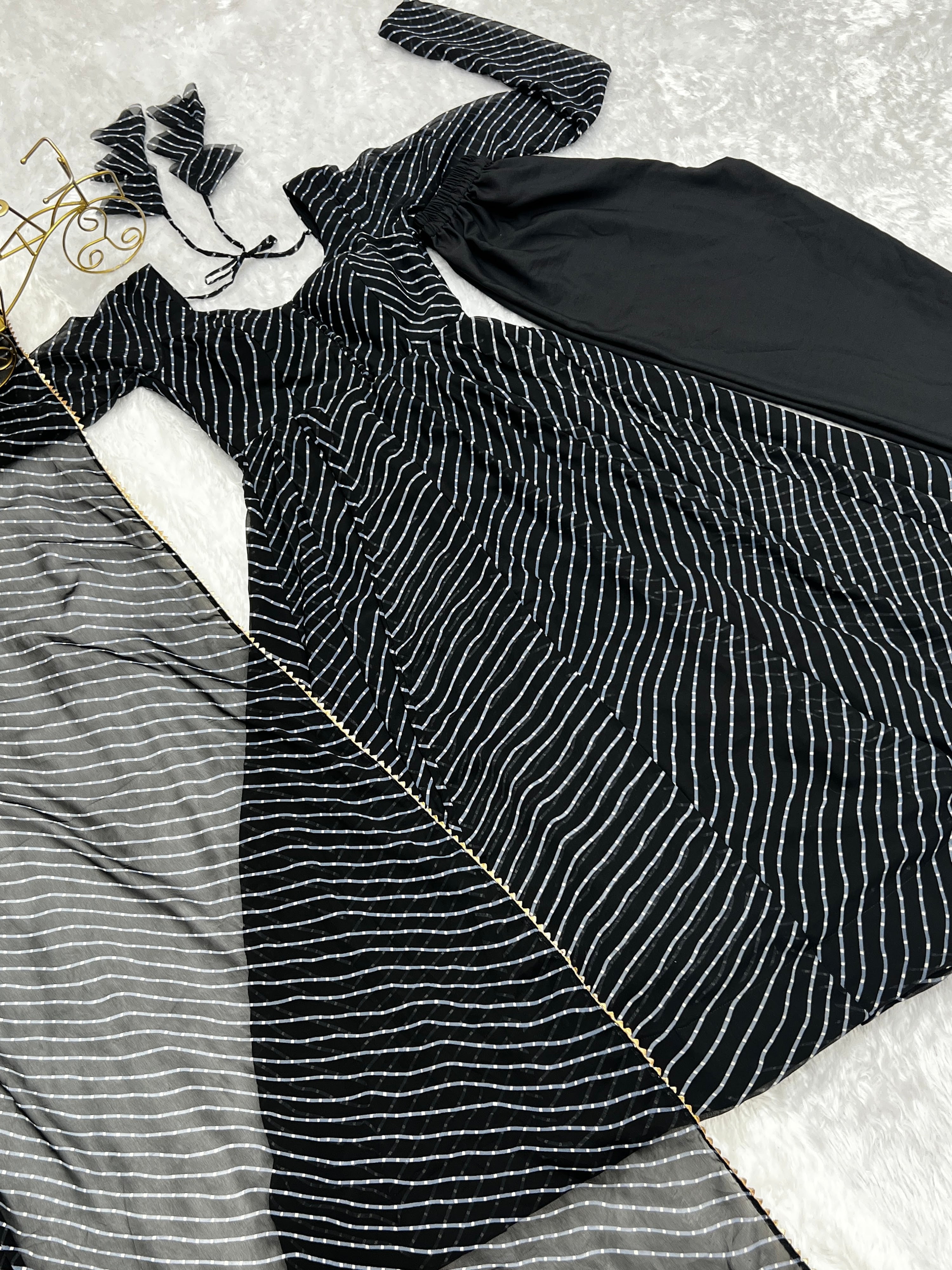 Georgette Printed Anarkali Set – Black