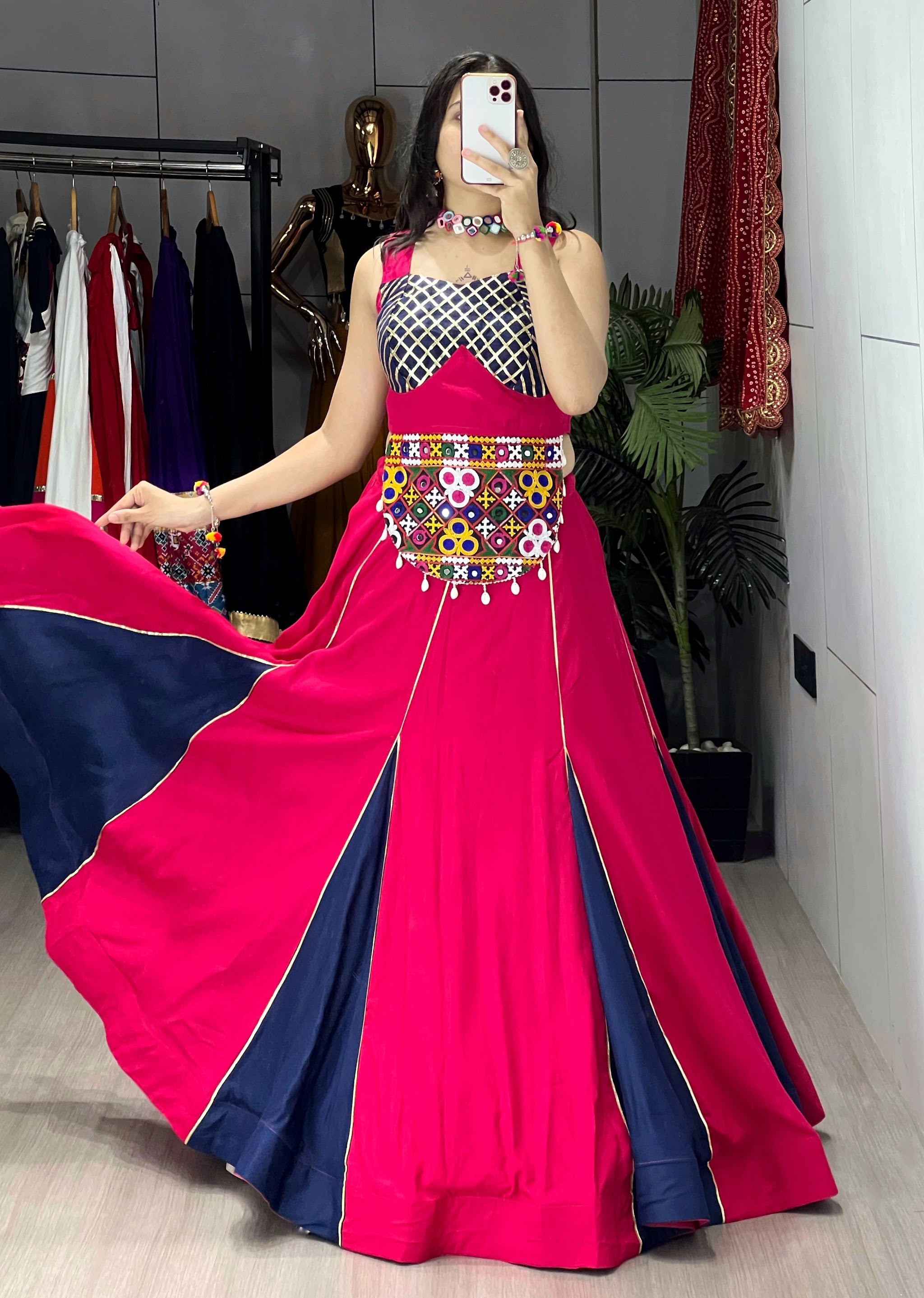 Navratri Navy Blue Sanedo Lehenga Set
