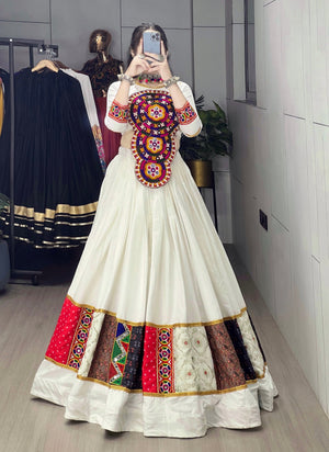 Navratri White Vaayroo Lehenga Set
