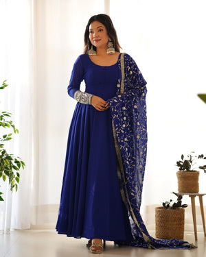 Georgette Embroidered Gown Set – Blue