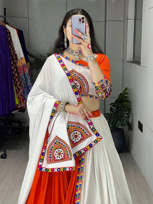 Navratri Orange White Arches Patch Work Lehenga Set