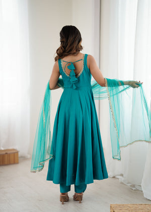 Roman Chanderi Silk Embroidered Anarkali Set – Blue