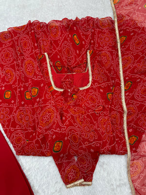 Soft Lightweight Chiffon Bandhej Fabric Inner Micro Cotton Embroidered Anarkali Set – Orange