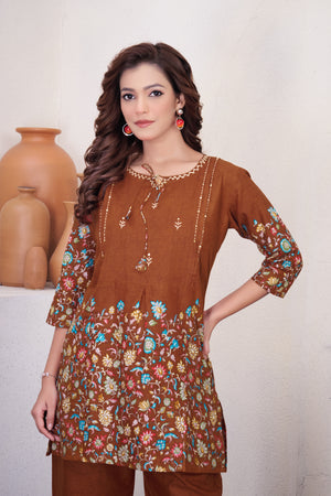 Pure Cotton Printed Co-Ords Set – Rust