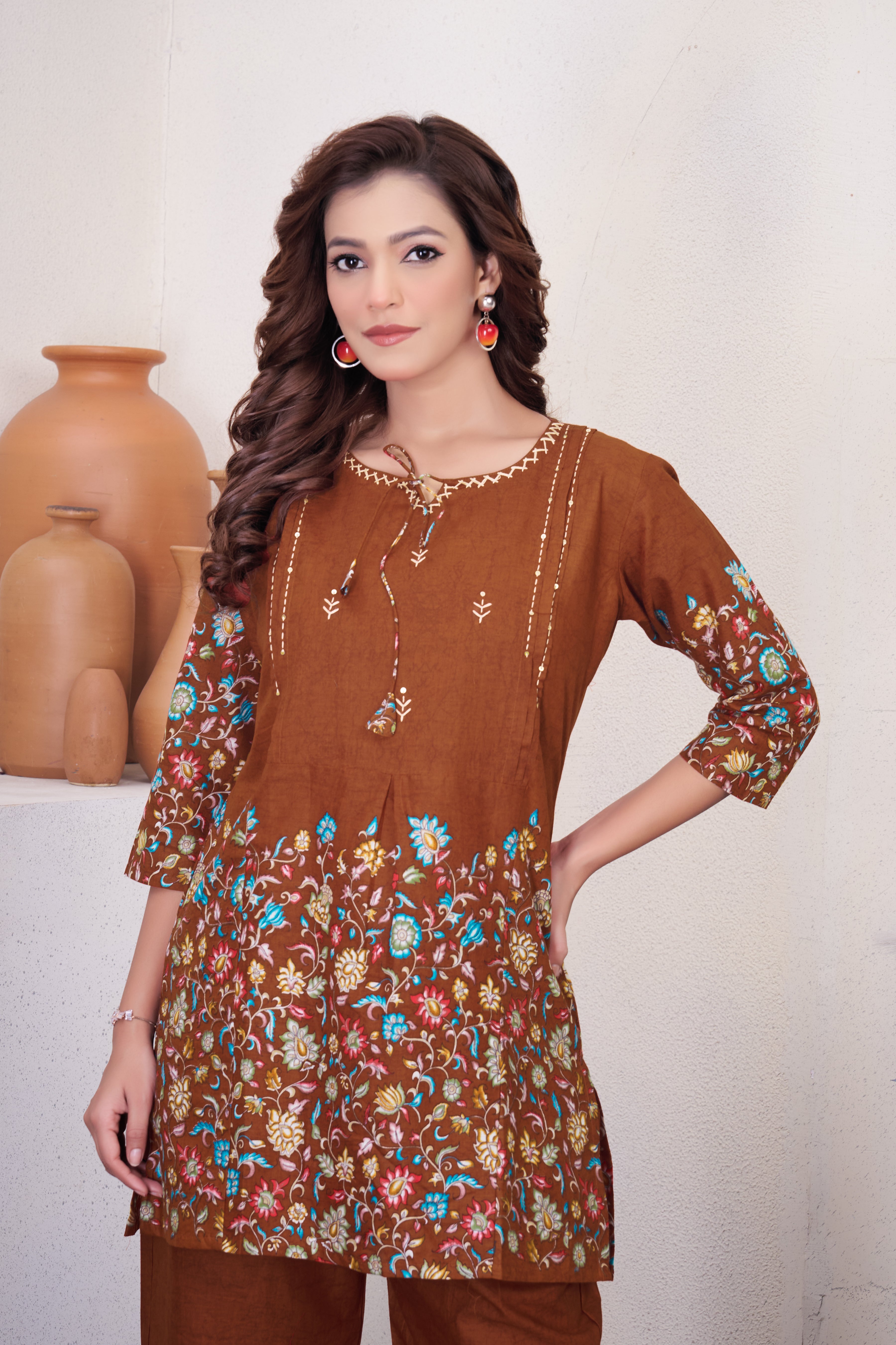 Pure Cotton Printed Co-Ords Set – Rust