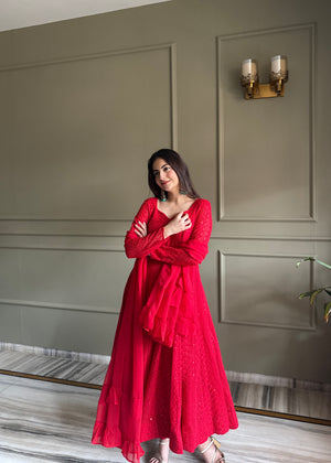 Georgette Embroidered Anarkali Set – Red