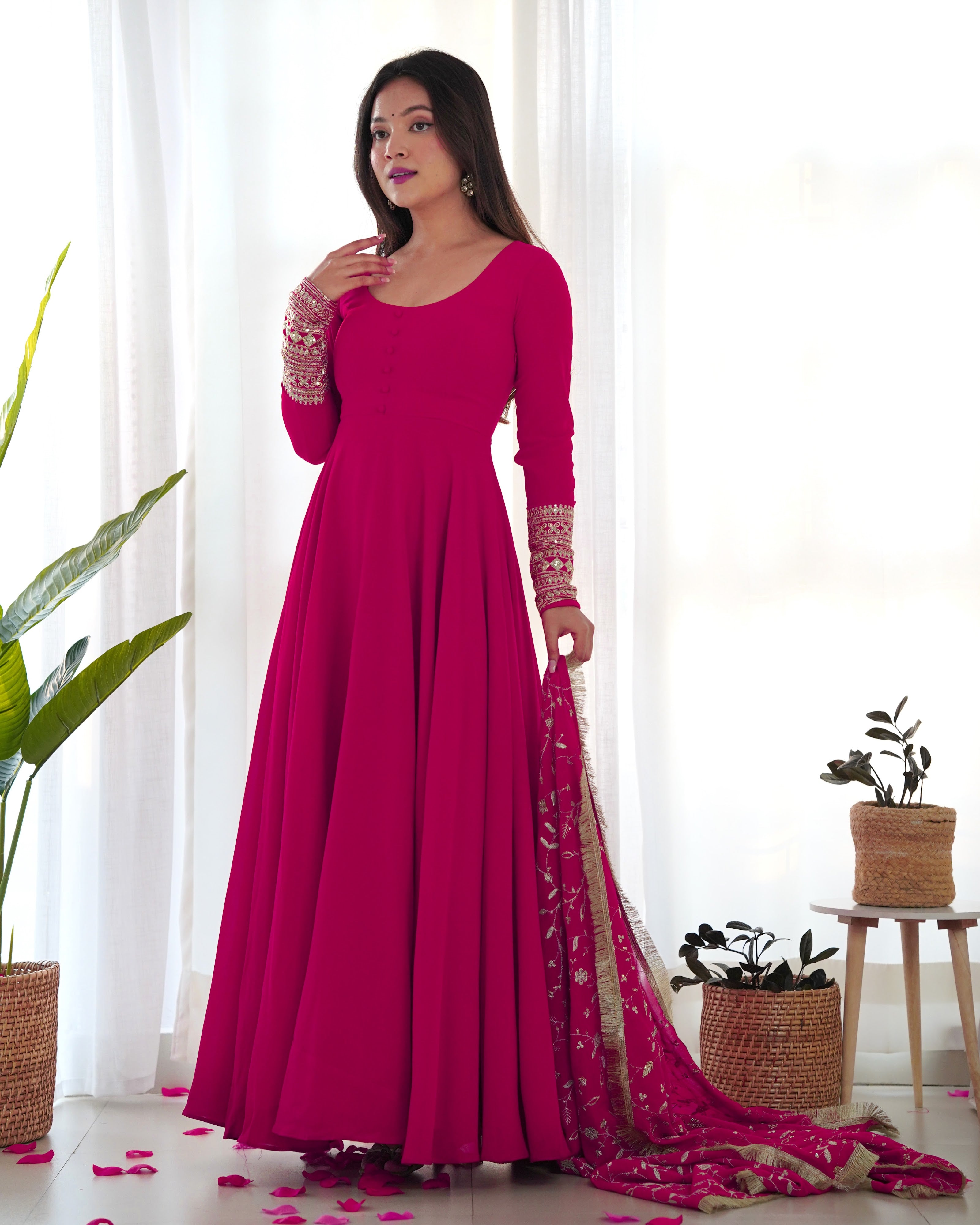 Georgette Embroidered Gown Set – Rani