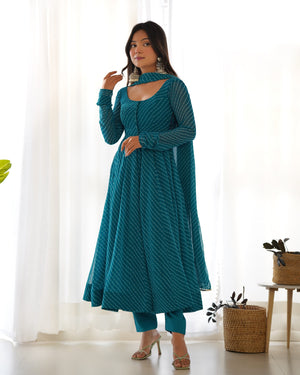 Georgette Printed Anarkali Set – Blue