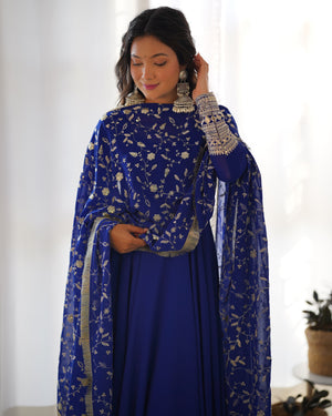 Georgette Embroidered Gown Set – Blue