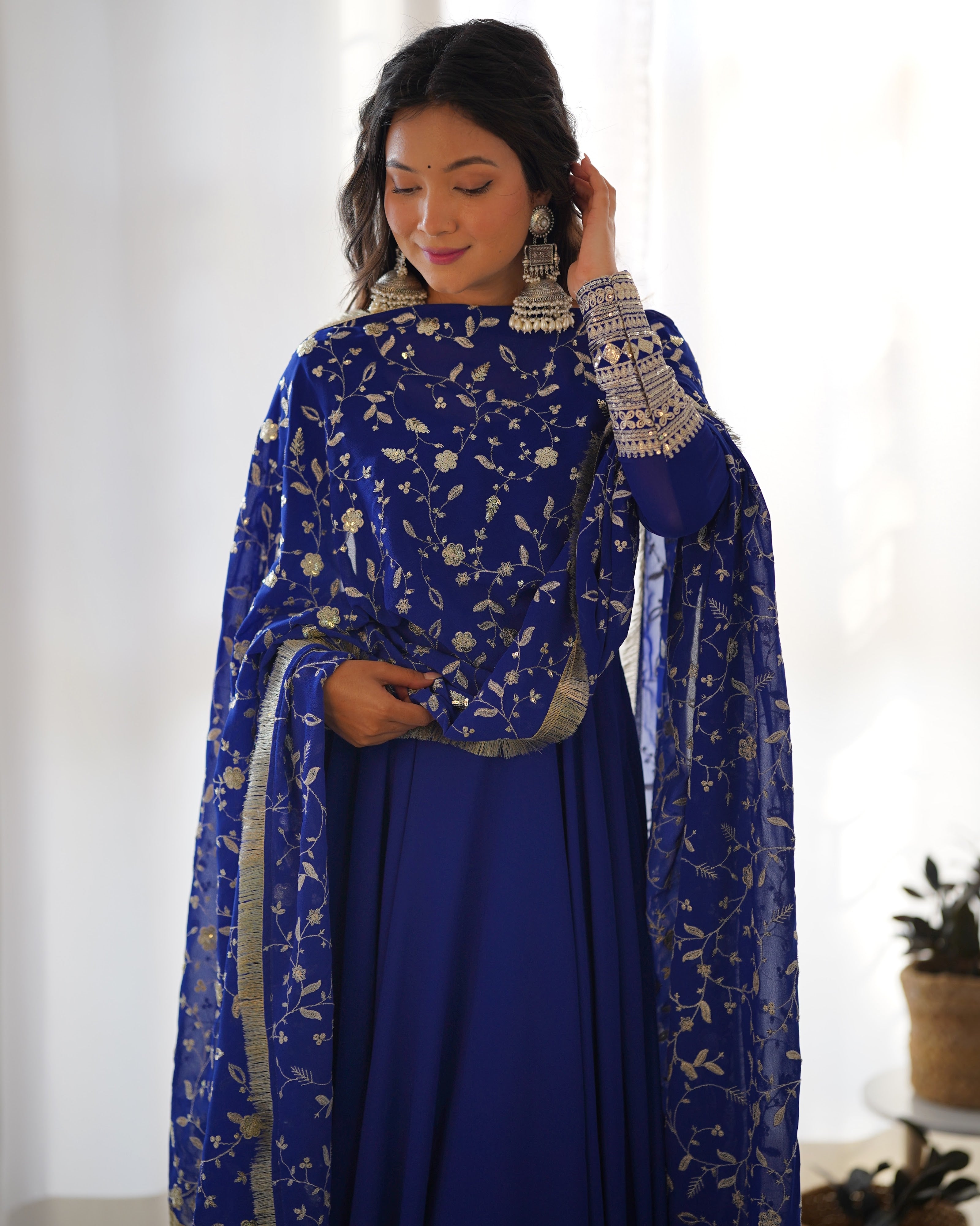 Georgette Embroidered Gown Set – Blue