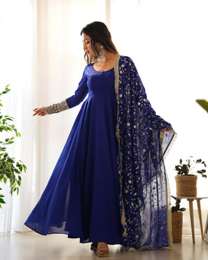 Georgette Embroidered Gown Set – Blue