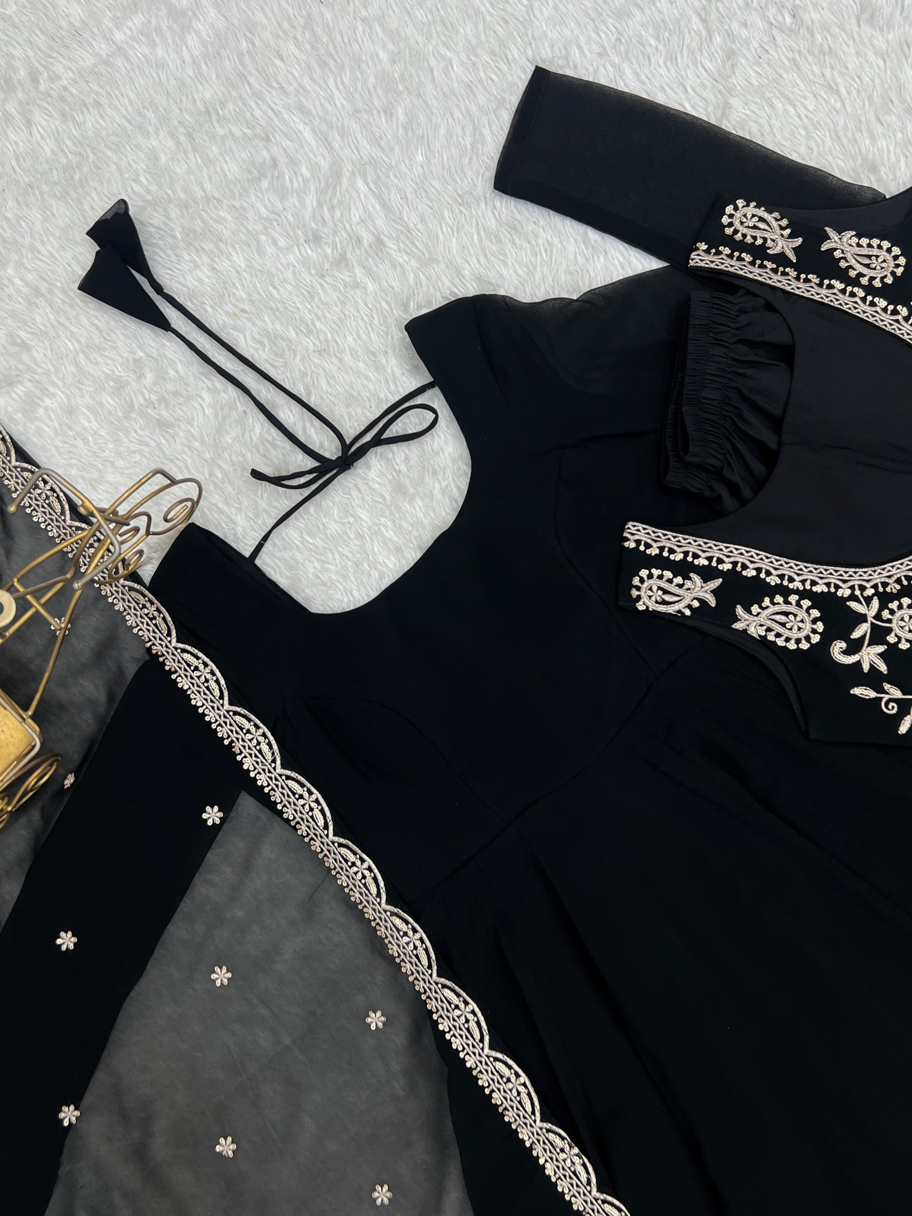 Georgette Embroidered Anarkali Set – Black