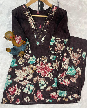 Pure Cotton Printed Co-Ords Set – Brown