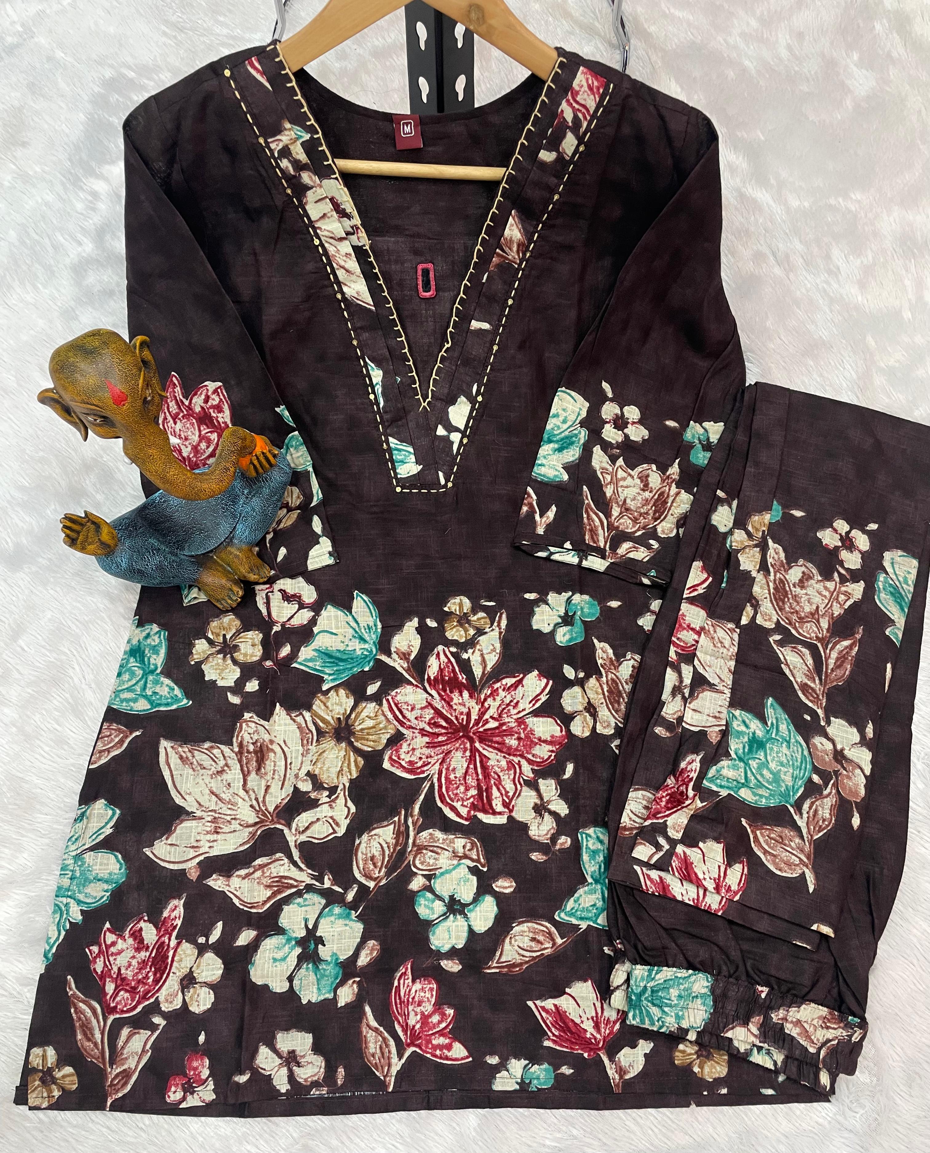 Pure Cotton Printed Co-Ords Set – Brown