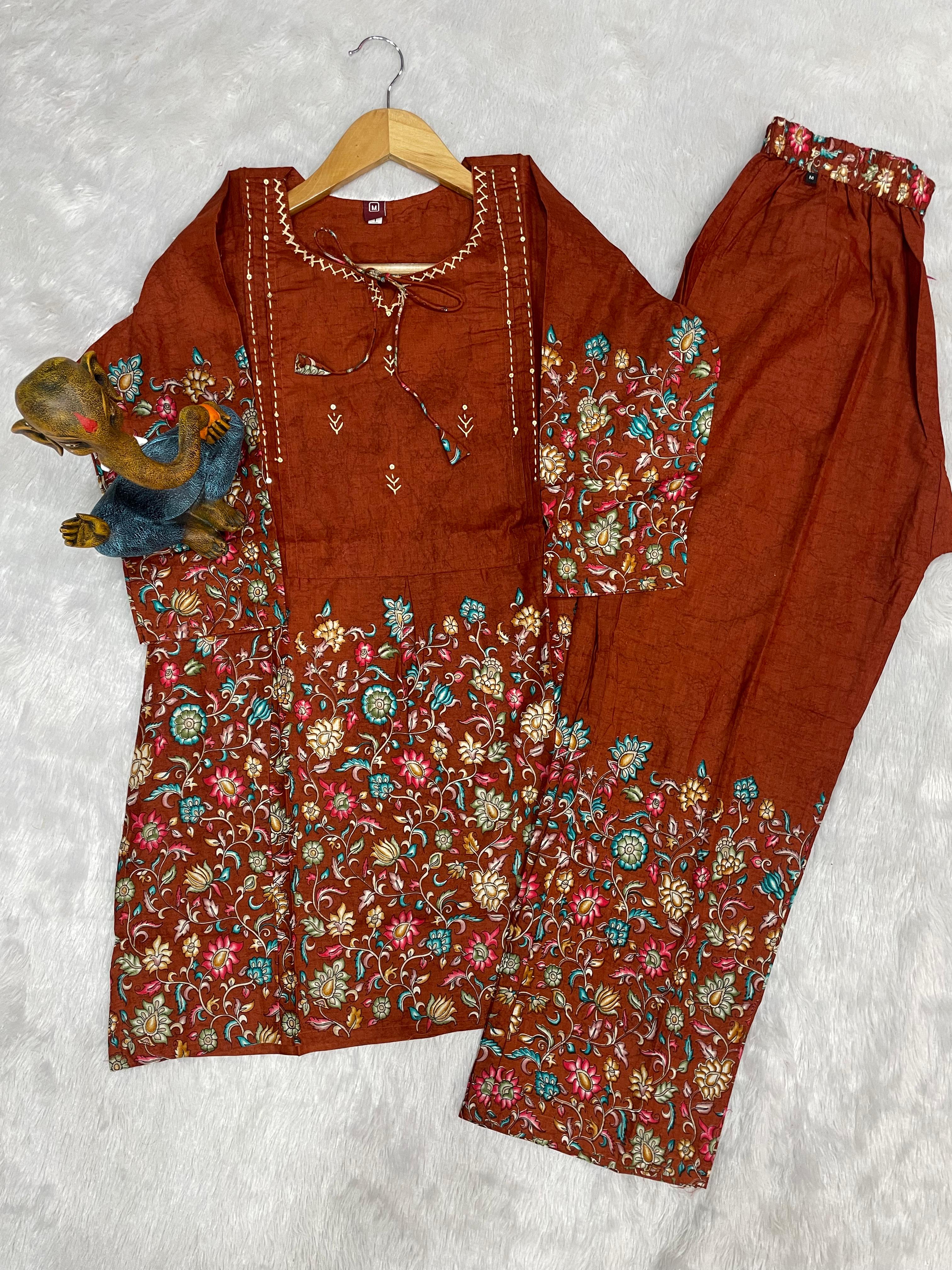 Pure Cotton Printed Co-Ords Set – Rust